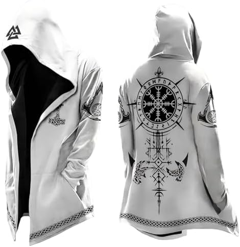 Men's Printed Longline Hooded Cardigan with Draped Open Front