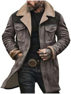 Men's Vintage suede-look Winter Coat – Long Sherpa-Lined Jacket