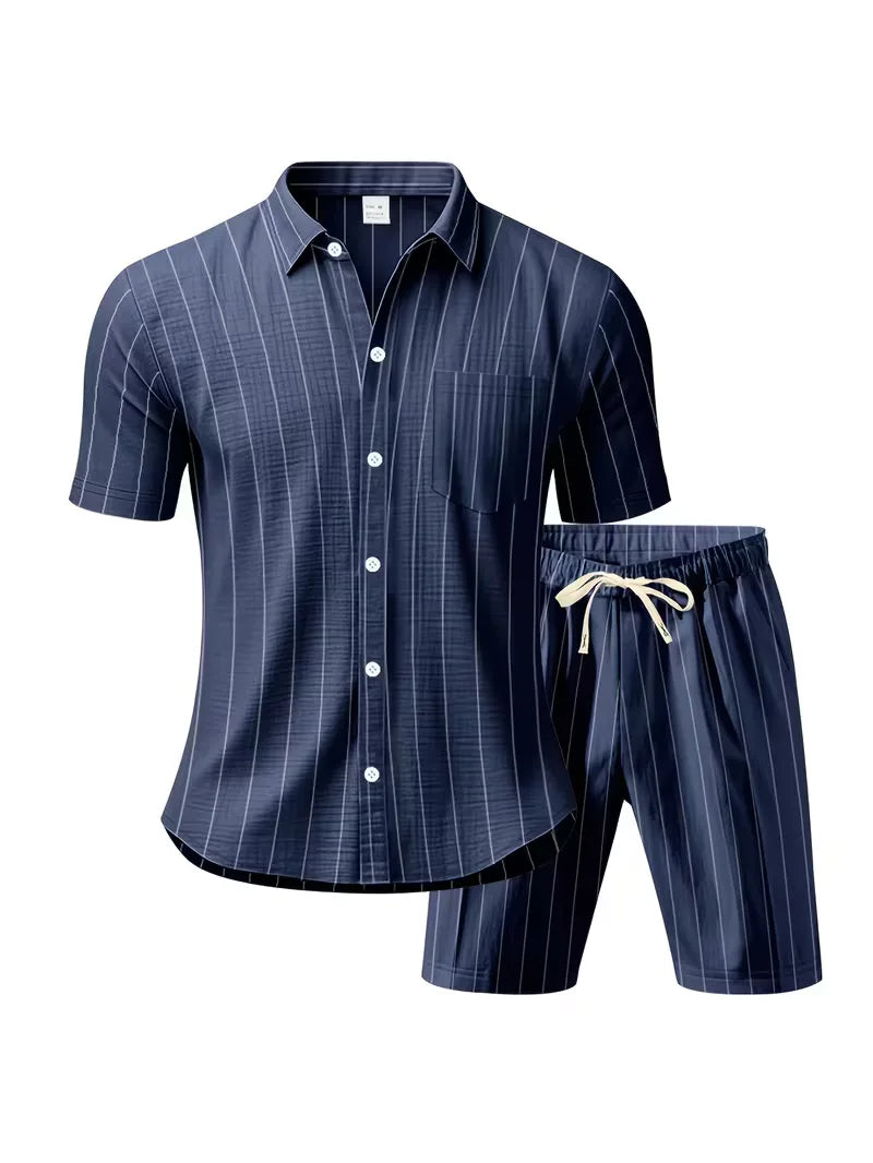 Men's Vertical Stripe Shirt and Shorts Set