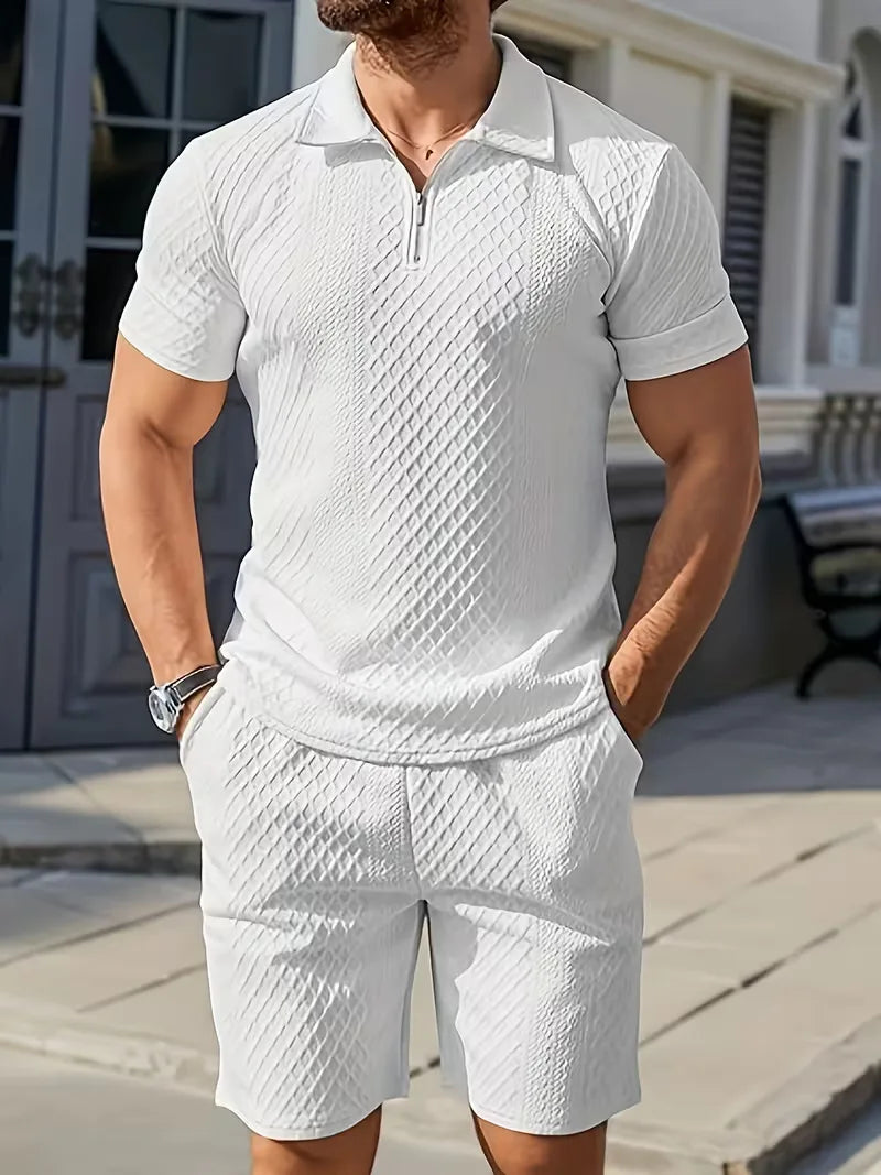 Men's Jacquard Polo and Shorts Set