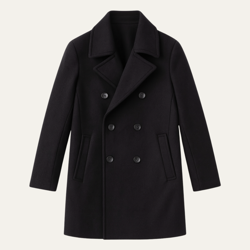 Men's Double-Breasted Wool-Blend Peacoat – Black