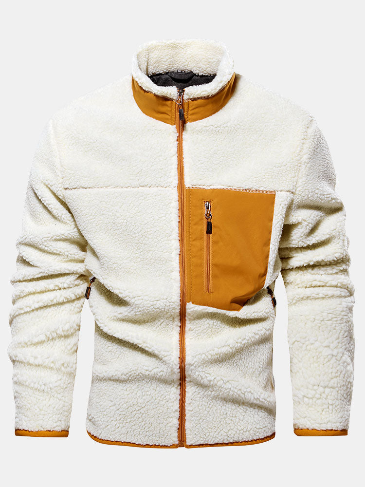 Men's Teddy Fleece Zip-Up Jacket – Warm High Collar Outdoor Layer