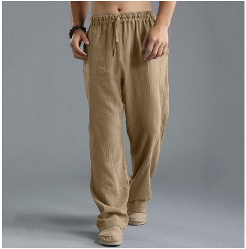 Men's Relaxed linen-look Trousers – Breathable Elastic-Waist Pants