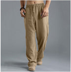 Men's Relaxed linen-look Trousers – Breathable Elastic-Waist Pants