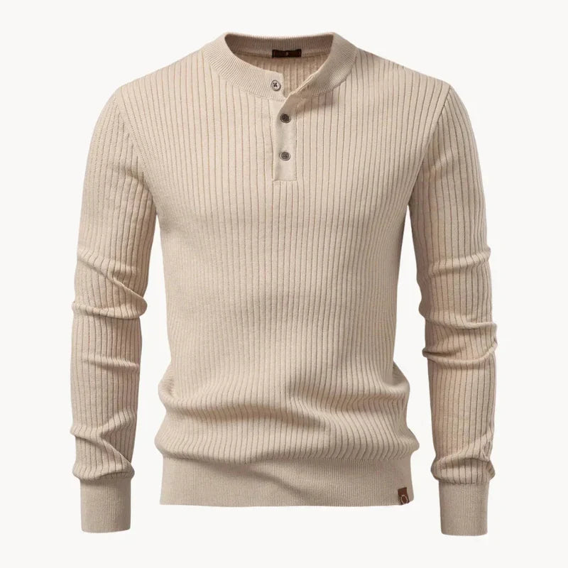 Men's Ribbed Henley Knit Jumper – Button Neck