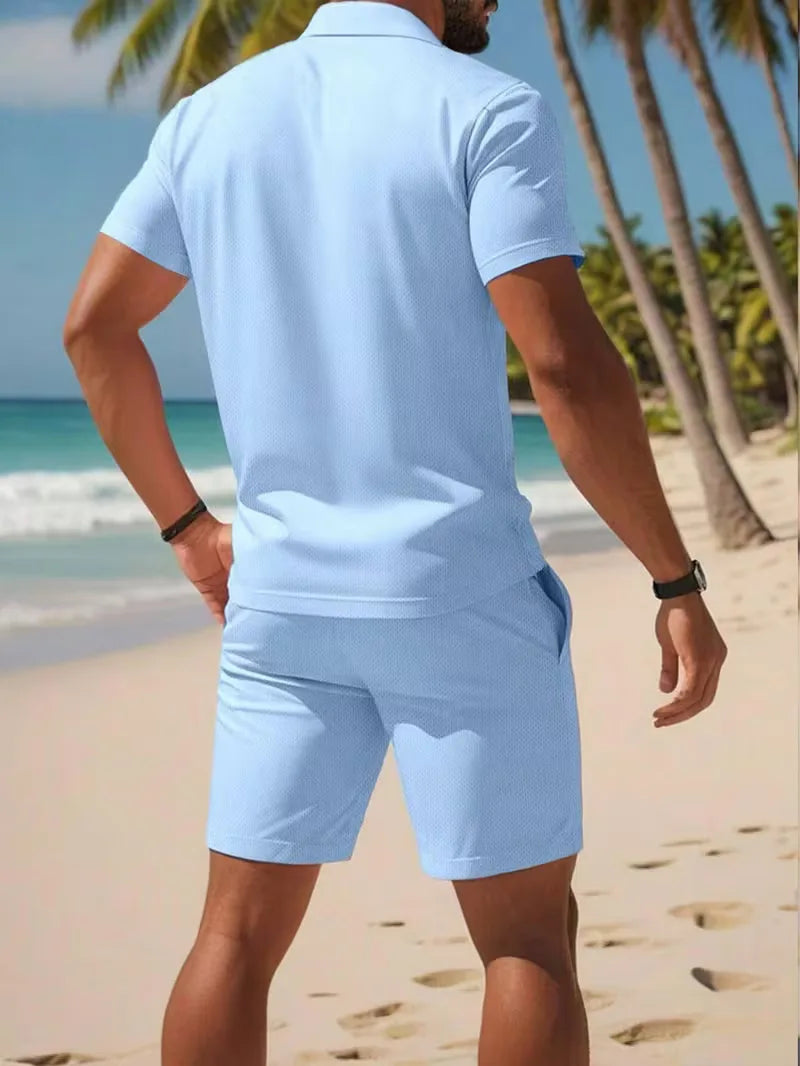 Men's Polo and Shorts Summer Set in Light Blue