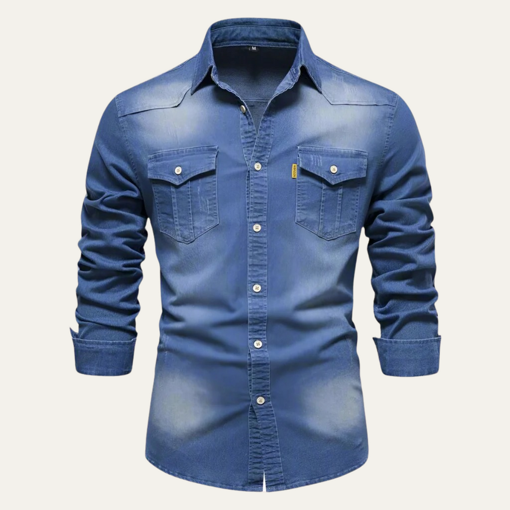 Men's Stretch Denim Shirt – Slim Fit, Chest Flap Pockets