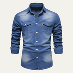 Men's Stretch Denim Shirt – Slim Fit, Chest Flap Pockets