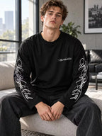 Men's Crew-Neck Longsleeve with Script Graphics – Six Colours