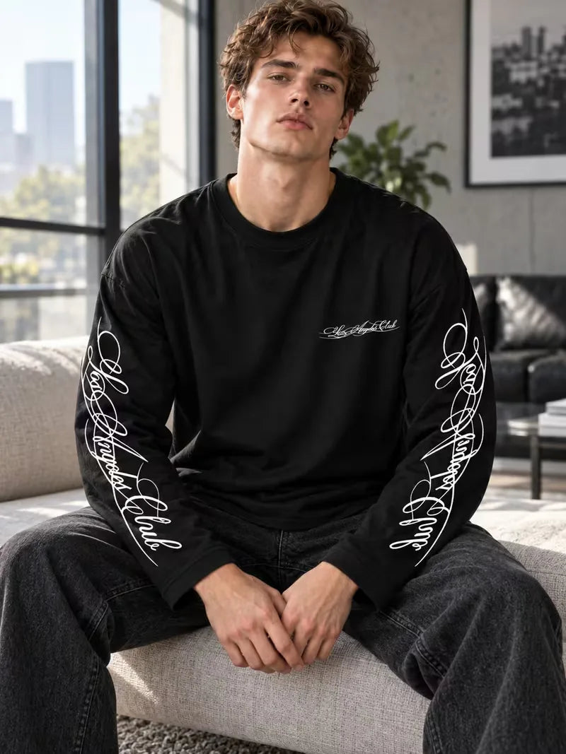 Men's Crew-Neck Longsleeve with Script Graphics – Six Colours