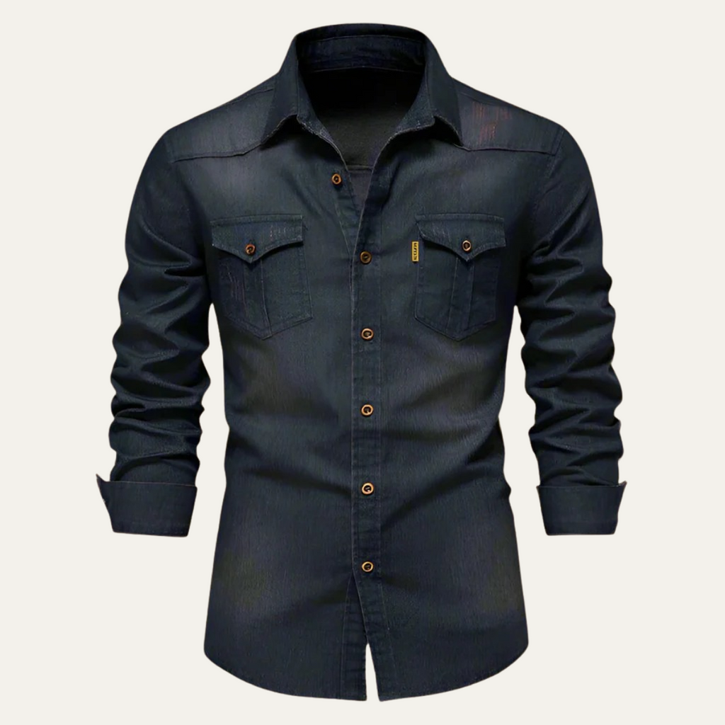 Men's Stretch Denim Shirt – Slim Fit, Chest Flap Pockets