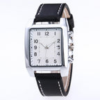 Men's Rectangular leather-look-Strap Watch