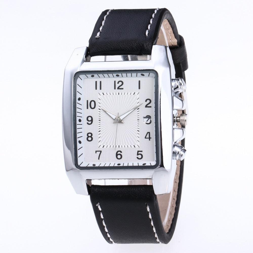 Men's Rectangular leather-look-Strap Watch