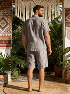 Men's Vertical Stripe Shirt and Shorts Set