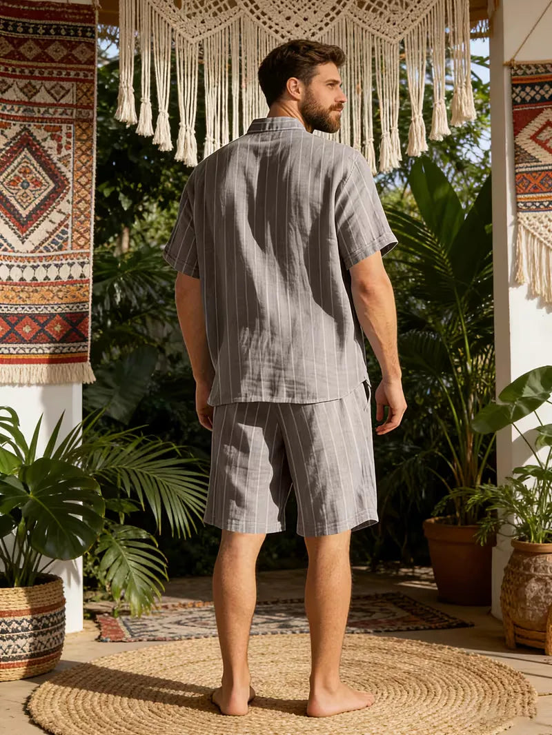 Men's Vertical Stripe Shirt and Shorts Set