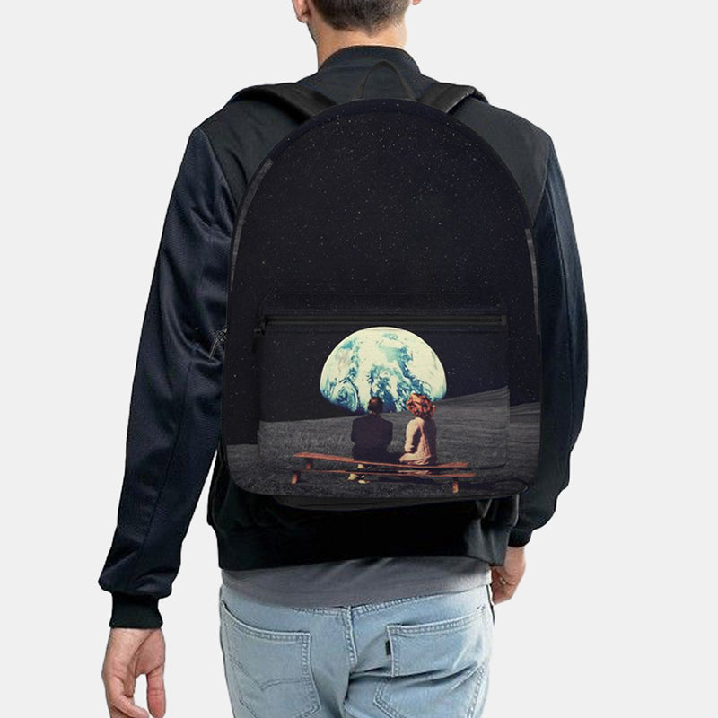 Unisex Space-Print Backpack – Earth and Moon Graphic Design