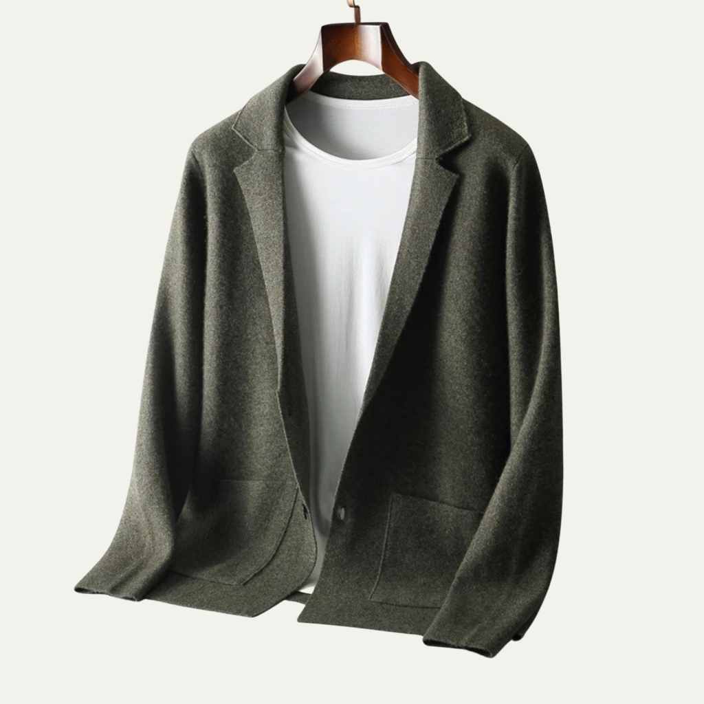 Men's Soft Wool-Blend Knit Cardigan with Suit Collar