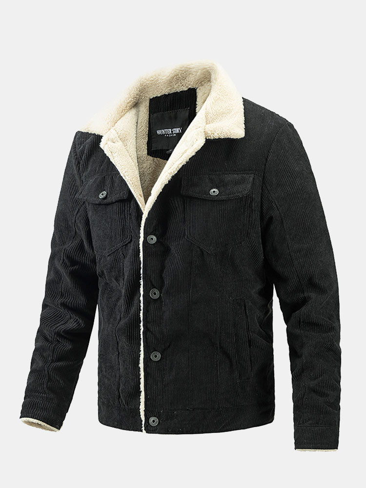 Men's Sherpa-Lined Corduroy Jacket with Button Front