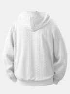 Men's Cable Jacquard Zip-Up Hoodie – Textured Long Sleeve Hooded Sweatshirt