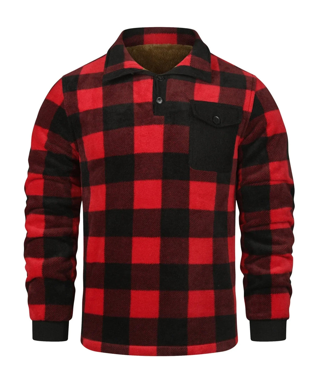 Men's Jumper with V-Neck in Check Pattern