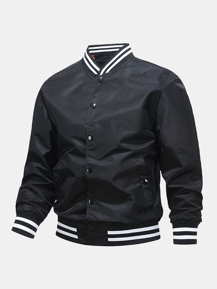 Men's Classic Baseball Bomber Jacket – Snap-Button Varsity Style Outerwear