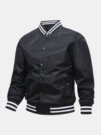 Men's Classic Baseball Bomber Jacket – Snap-Button Varsity Style Outerwear