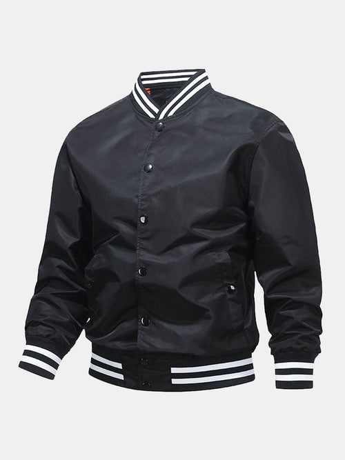 Men's Classic Baseball Bomber Jacket – Snap-Button Varsity Style Outerwear
