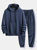 Men's Basic Tracksuit Set – Pullover Hoodie and Cuffed Joggers