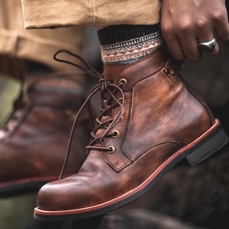 Men's Lace-Up Ankle Boots with Rounded Toe