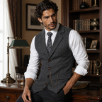 Men's Tweed-Style Waistcoat with Pocket Chain