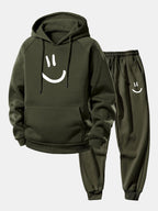 Men's Loose Fit Hoodie Tracksuit – Printed Polyester Set