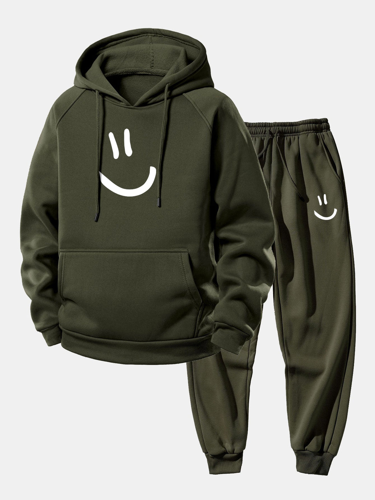 Men's Loose Fit Hoodie Tracksuit – Printed Polyester Set