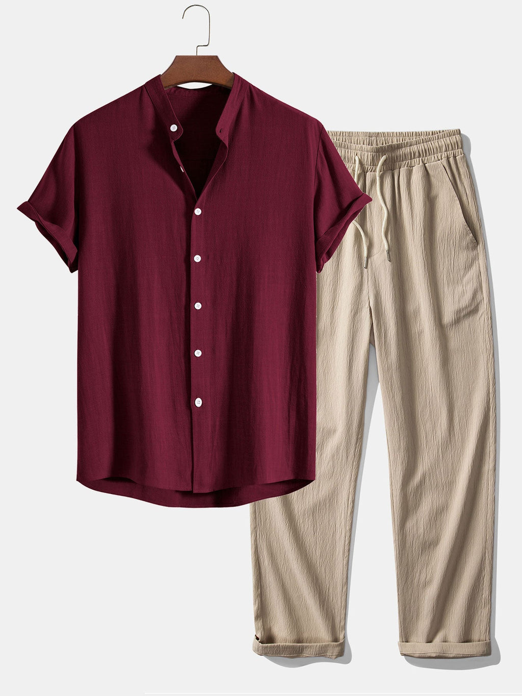 Men's linen-look Blend Summer Co-Ord – Stand Collar Shirt