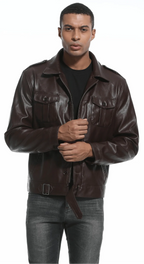 Men's Leather-look Jacket with Mandarin Collar
