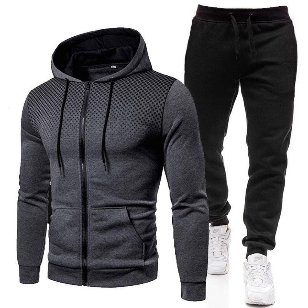 Men's Two-Piece Hooded Tracksuit – Zip-Up Sports Jacket and Jogging