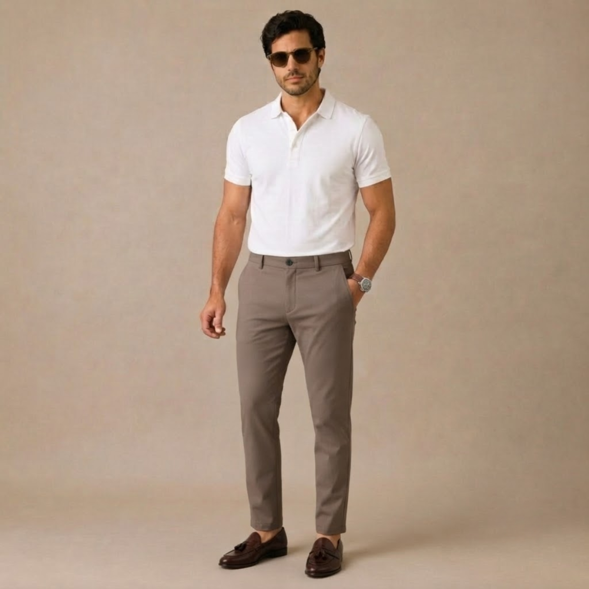 Men's Slim-Fit Stretch Dress Trousers – Flat Front