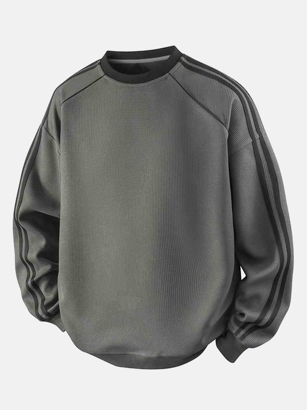 Men's Striped Waffle Crew Neck Sweatshirt