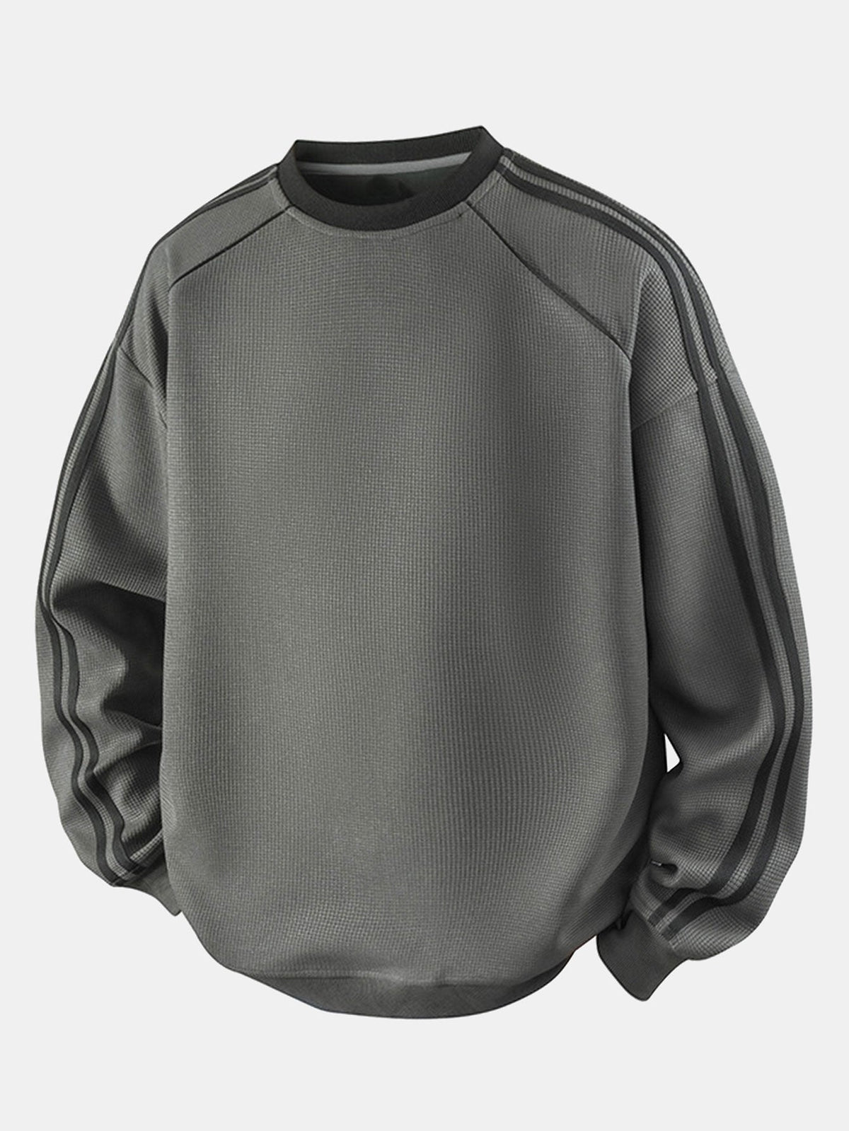 Men's Striped Waffle Crew Neck Sweatshirt