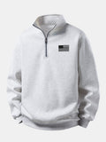 Men's American Flag Print Quarter Zip Sweatshirt with Stand Collar