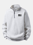 Men's American Flag Print Quarter Zip Sweatshirt with Stand Collar
