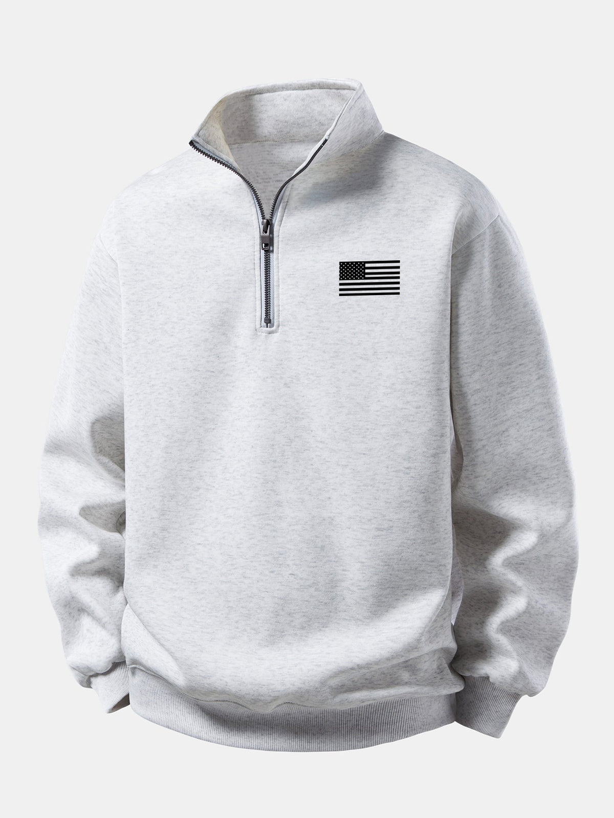 Men's American Flag Print Quarter Zip Sweatshirt with Stand Collar