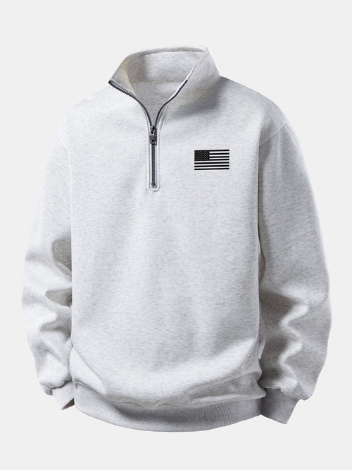 Men's American Flag Print Quarter Zip Sweatshirt with Stand Collar