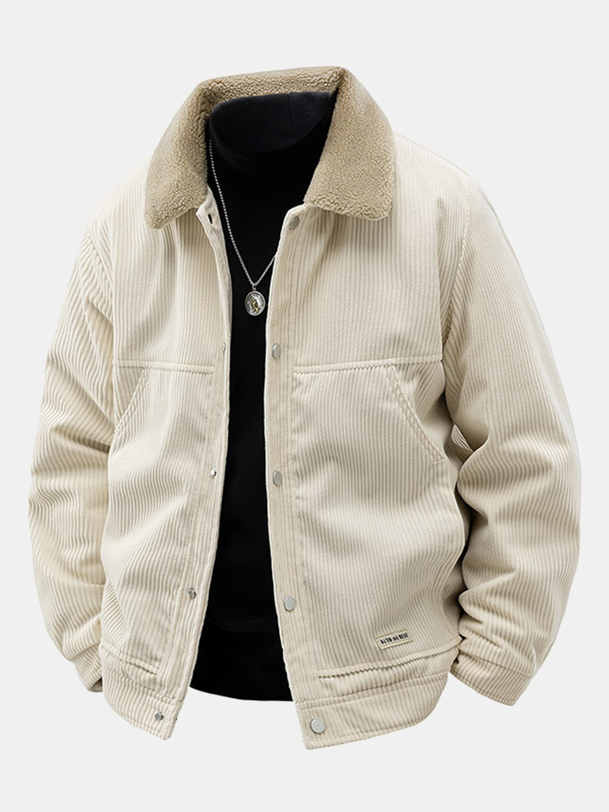 Men's Sherpa-Lined Corduroy Jacket with Snap Buttons
