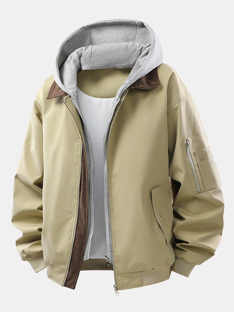Men's Relaxed Fit Bomber Jacket with Detachable Hood