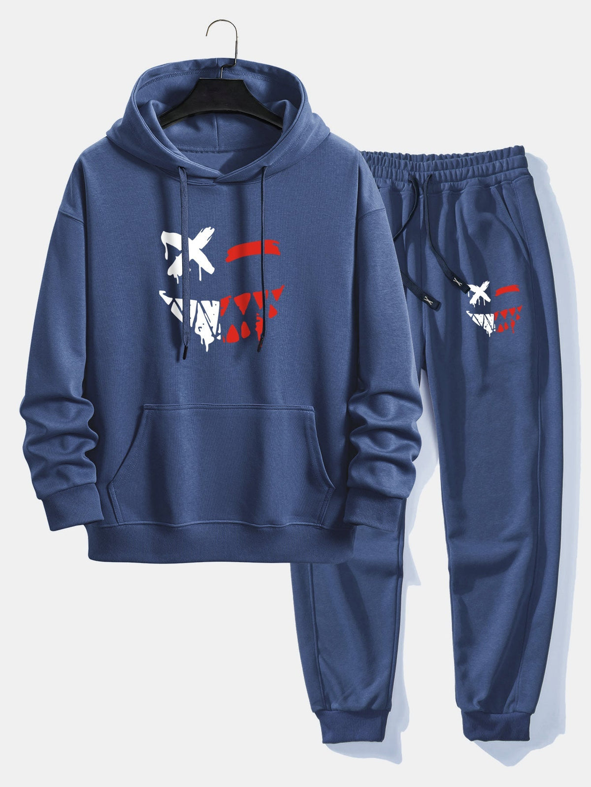 Men's Casual Two-Piece Tracksuit – Cotton Blend Printed Hoodie