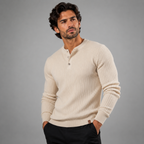 Men's Ribbed Henley Knit Jumper – Button Neck