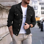 Men's Fitted Denim Trucker Jacket with Flap Pockets
