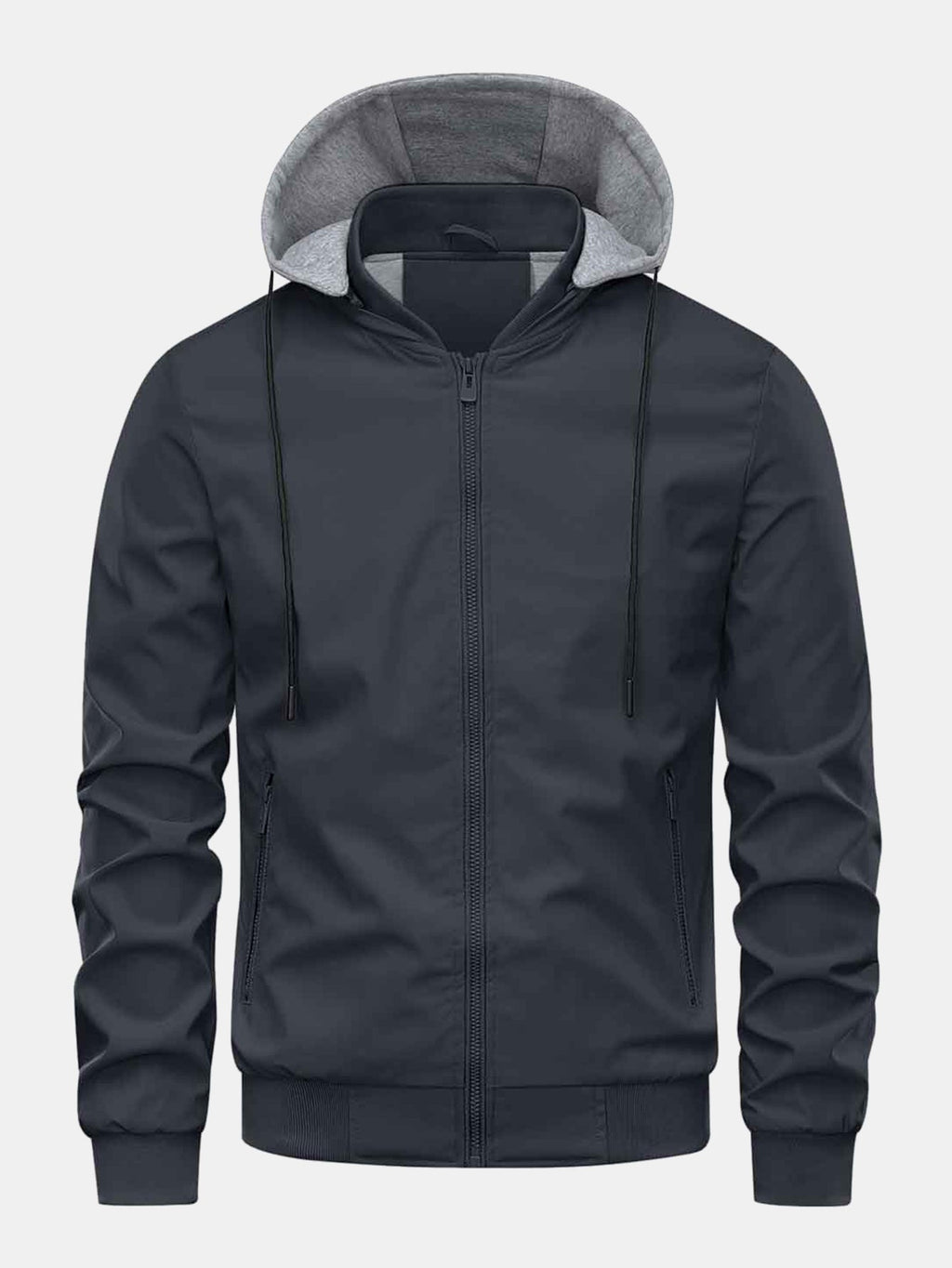 Men's Zip-Up Bomber Jacket with Detachable Hood