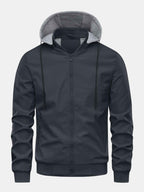 Men's Zip-Up Bomber Jacket with Detachable Hood