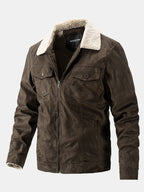 Men's Teddy-Lined Faux Suede Jacket – Warm Winter Zip-Up Outerwear